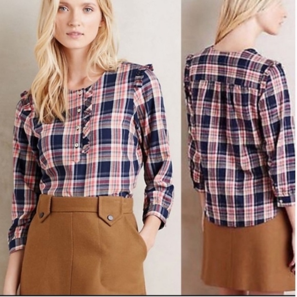 Anthropologie Isabella Sinclair Abilene Plaid Ruffled Top S